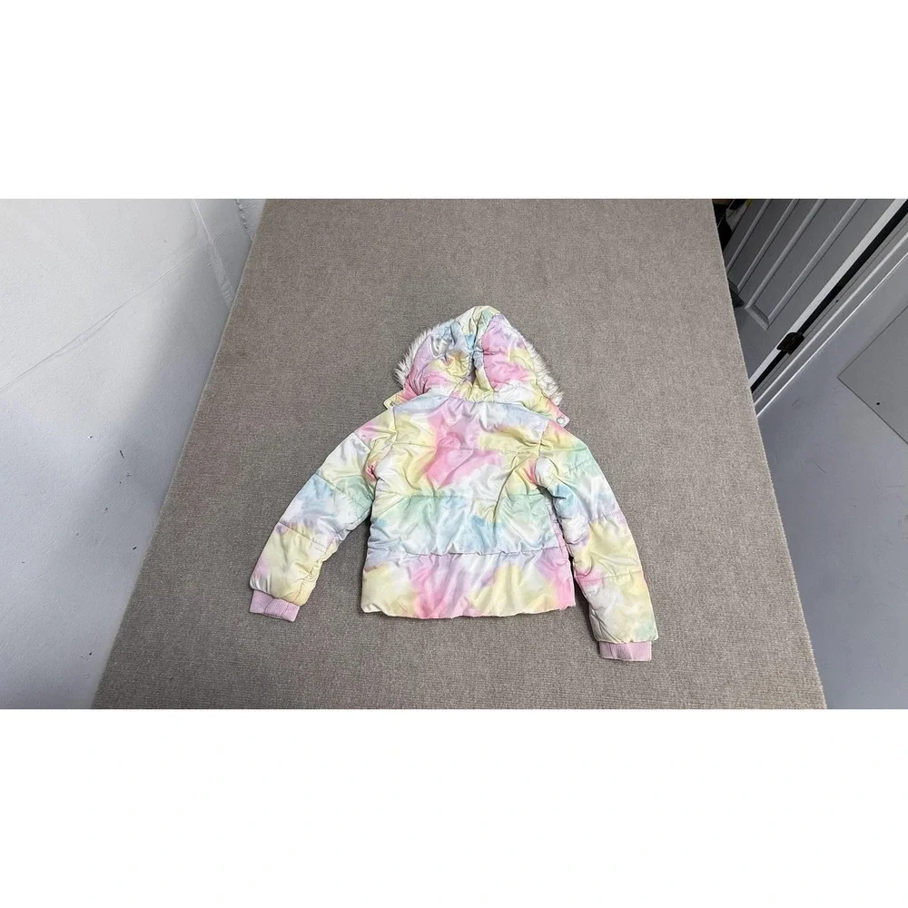 C&C‎ California Jacket Girls 5 Tie Dye Hooded Puffer Faux Fur Winter Coat